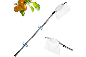 LUVENIA Fruit Picker Pole Tool Long Handle and Fabric Fruit Basket to Protect Fruits. Adjustable for Apple, Orange, Avocado, Acorn, Lemon, Pear, Mango, and Pomelo Trees（26-68 Inch）