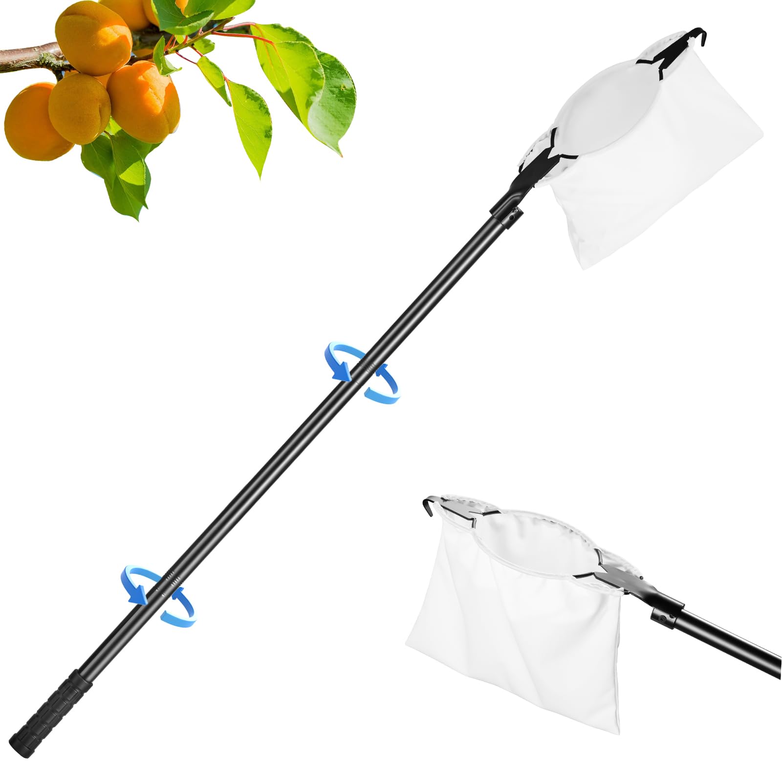 Photo 1 of Fruit Picker Pole Tool with Fabric Basket Telescoping - Adjustable Mango Picker 26-96 inch Long Handle - Apple Orange Avocado Acorn Lemon Pear Pomelo Chery Picker for Tree (8ft)