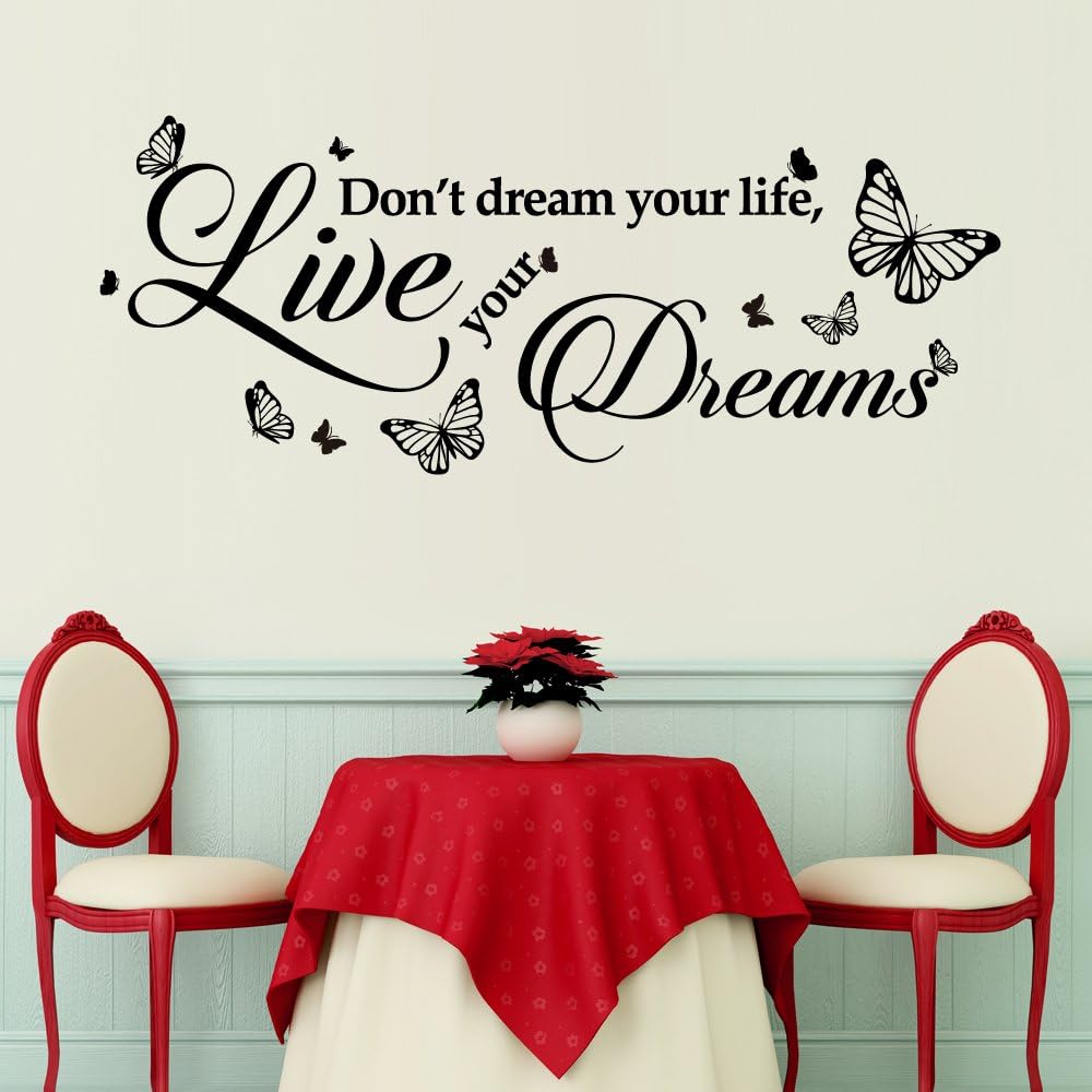 Walplus Wall Stickers Dream Quote Removable Self-Adhesive Mural Art Decals Vinyl Home Decoration DIY Living Bedroom Office Décor Wallpaper Kids Room Gift, Black