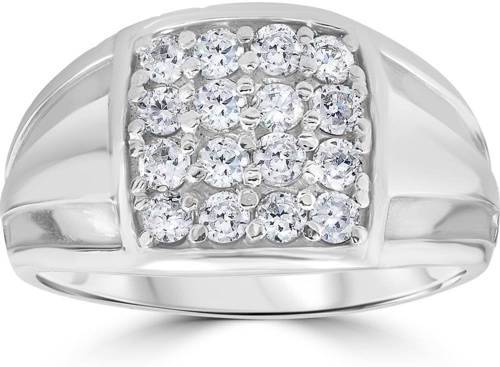 1 cttw Diamond Mens Ring 10k White Gold