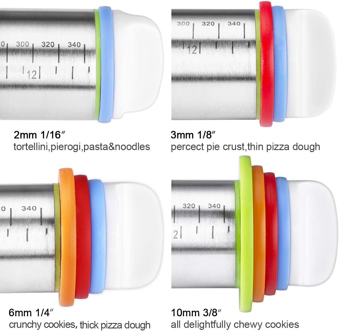 Rolling Pin and Pastry Baking Mat Set, Rolling Pins with Adjustable Thickness Rings, Stainless Steel Dough Roller for Baking Fondant, Pizza, Pie, Pastry, Pasta, Cookies (Red Mat): Kitchen & Dining