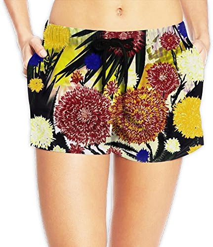 Chrysanthemum Blooms In Bloom Hot Sale Women's Shorts Beach High Waisted Polyester Elastic Waistband Shorts Pants Beach Shorts