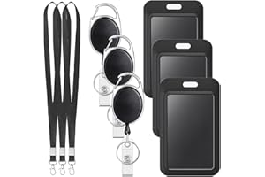 3 Pack ID Badge Holder with Breakaway lanyards,Heavy Duty Badge Reel, Badge Holder with Clip Bulk ID Card Key Holders with Ri