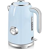 SUSTEAS 57oz Electric Kettle with Thermometer, Hot Water Pot, Blue | Electric Tea Kettle for Boiling Water, 1500W Stainless Steel Pot, Cordless LED Indicator, Auto Shut-Off &amp; Boil Dry Protection