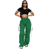Charyeah Ribbon Cargo Pants Women Casual Baggy Pants for Women Parachute Travel Pants with Pockets Streetwear