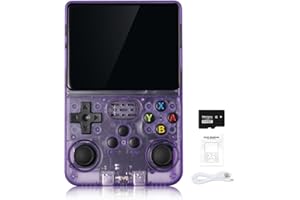 AIUOUS R36S Handheld Arcade Console - Built-in 20,000 Games & 64G, 3.5 Inch IPS Screen, Open Source System, Classic Emulator (Purple+)