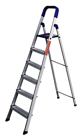 Royal Sapphire Aluminium Heavy Folding Ladder Home Pro with Wide 6 Steps (Blue)(5 Years Warranty on Manufacturing defect)