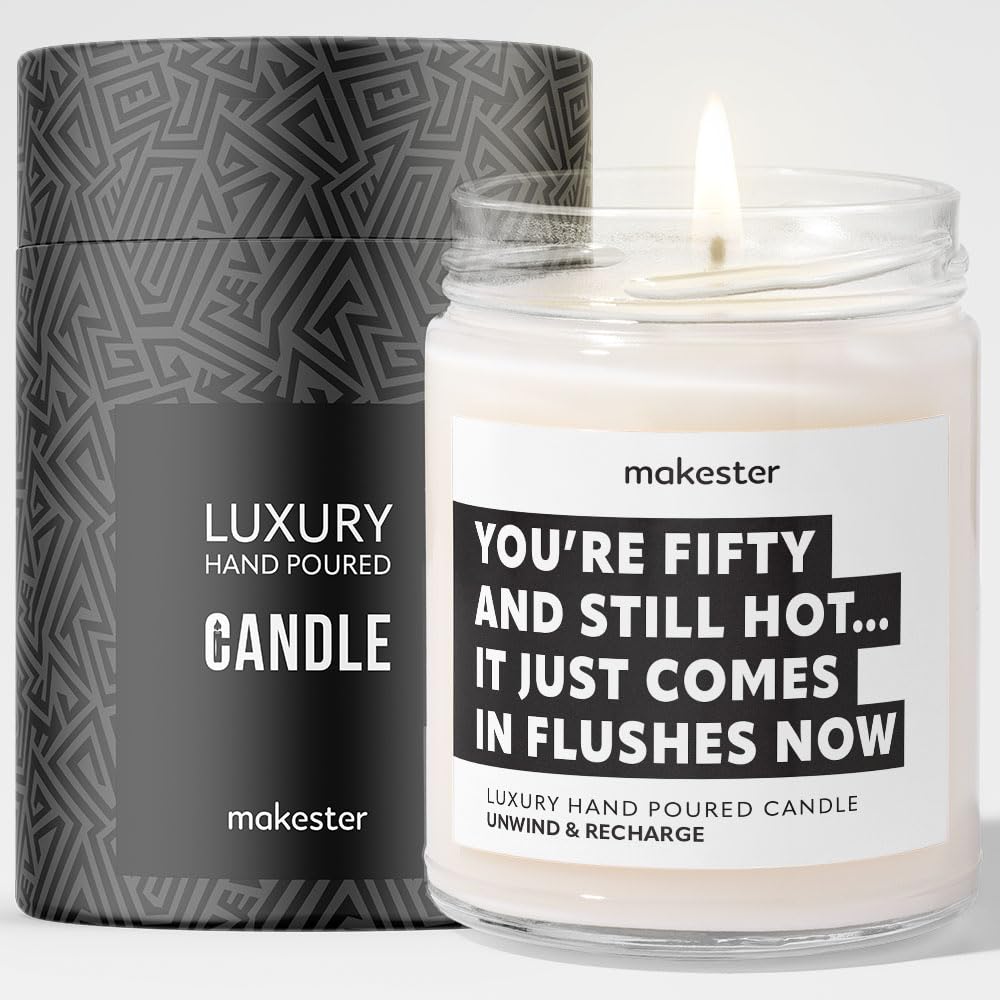 50th Birthday Gifts - Luxury Soy Wax Candle - Vanilla, Jasmine, Sugared Almond - Makester