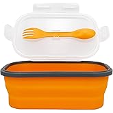 Silicone Lunch Container Bento Box, Collapsible Food Storage Containers with Airtight Lids and 2in1 Fork, Reusable Food Containers for Travel,Camping and RV, Food Grade 1000ml Microwave Container
