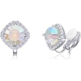 YOQUCOL 7mm Cubic Zirconia Crystal Clip On Square Non Pierced Stud Earrings For Women