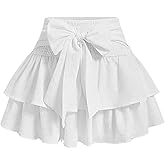 WDIRARA Women's Plus Size Knot Front Layered Ruffle Mini Skirt Smocked High Waisted A Line Skirts