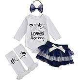 Bagilaanoe Newborn Baby Girl Fall Clothes Ice hockey Long Sleeve Romper Mesh Tutu Skirt Leg Warmer Headband Set