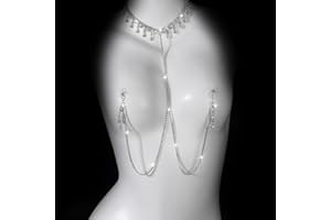 Rhinestone Tassel Nipple Clamps with Body Chain – Adjustable Non Piercing Nipple Jewelry for Women – Sparkling Lingerie Acces