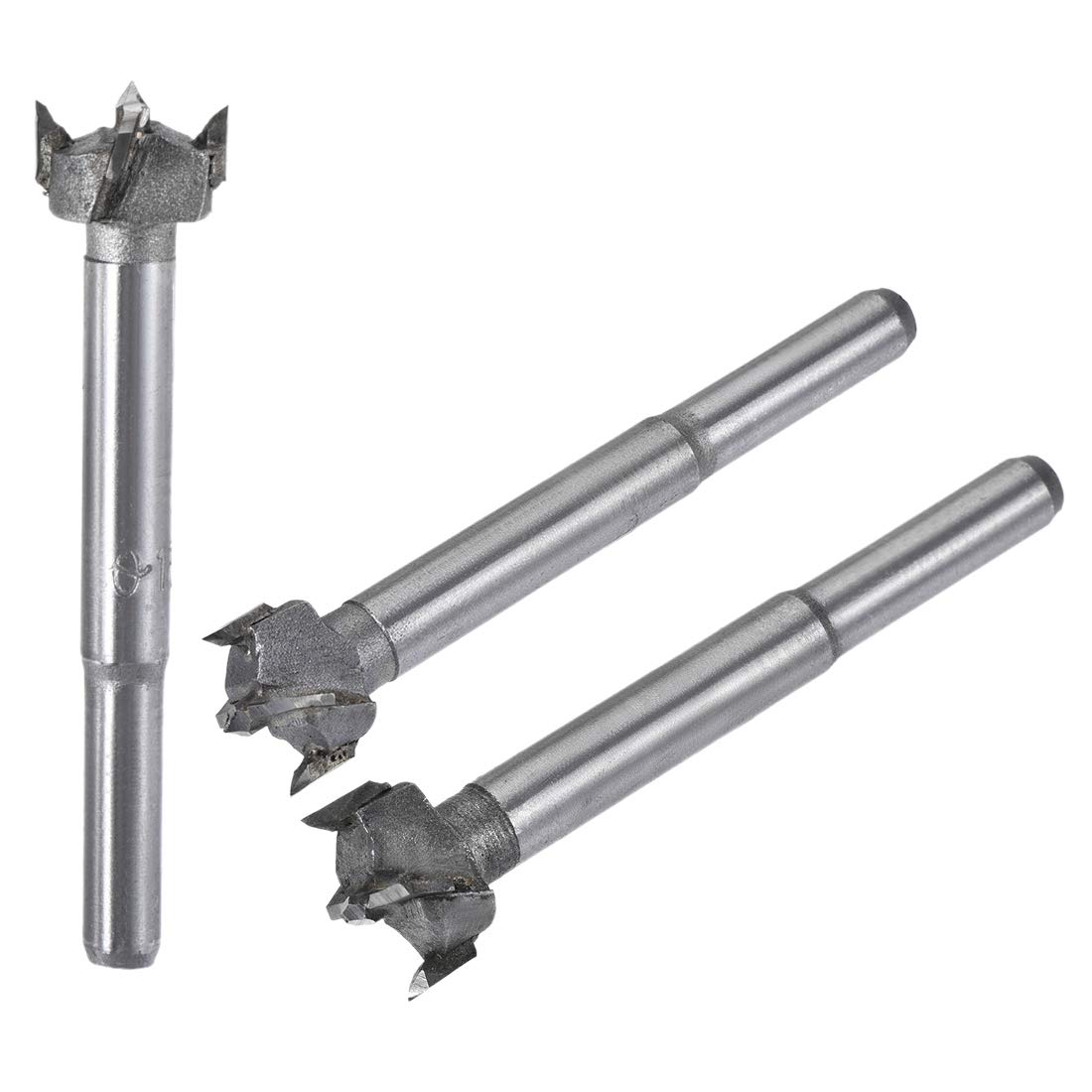 sourcing map Forstner Wood Boring Drill Bits 15mm 16mm 17mm Dia. Hole Saw Carbide Alloy Steel Tip Round Shank Cutting for Hinge Plywood Wood Tool 3in1 Set