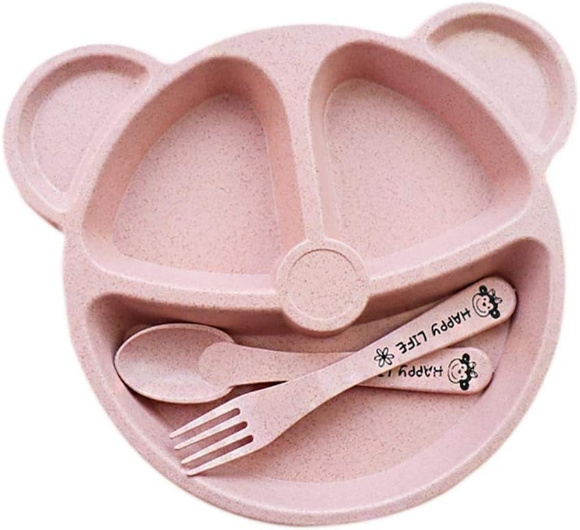 Ritapreaty Baby Toddler Plate Set, Baby Cartoon Plate Set and Spoon Set Wheat Straw Tableware for Highchair and Travel