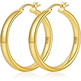 YOUNGYUE 5mm Wide 925 Sterling Silver Hoop Earrings Hypoallergenic 14K Real Gold Plated Lightweight Big Hoop Earring for Women Oversize Large Silver Hoops Earring for Women 20/30/40/50/60/70mm