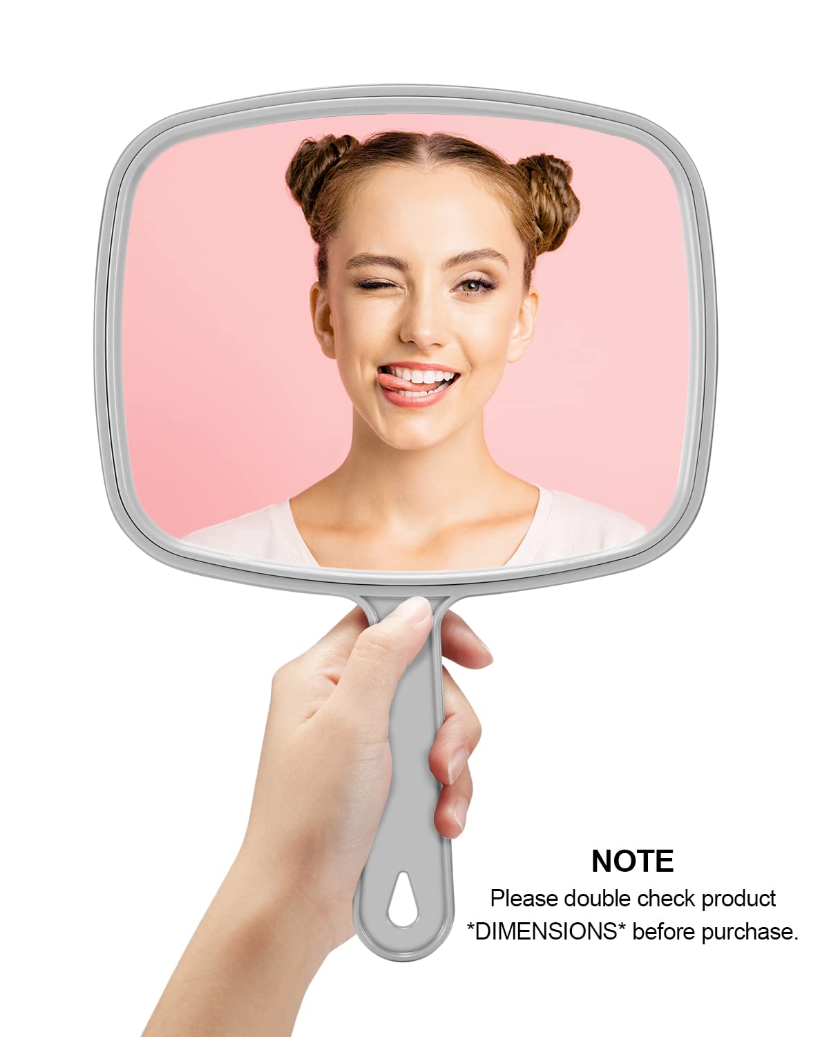 PROTECLE Large Hand Mirror, Salon Barber Hairdressing Handheld Mirror with Handle (Square Grey10.3 x7.4)