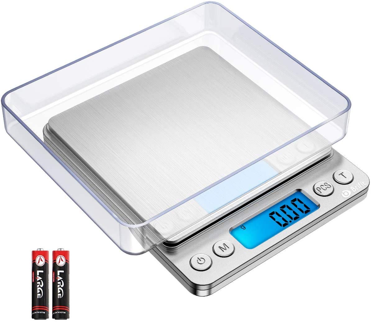 Criacr Digital Pocket Scales, 500g High-precision Kitchen Food Scales, Stainless Steel Jewelry Scales with Two Trays, Back-Lit LCD Display, 0.01g Precision, Tare and PCS Features, Batteries Included