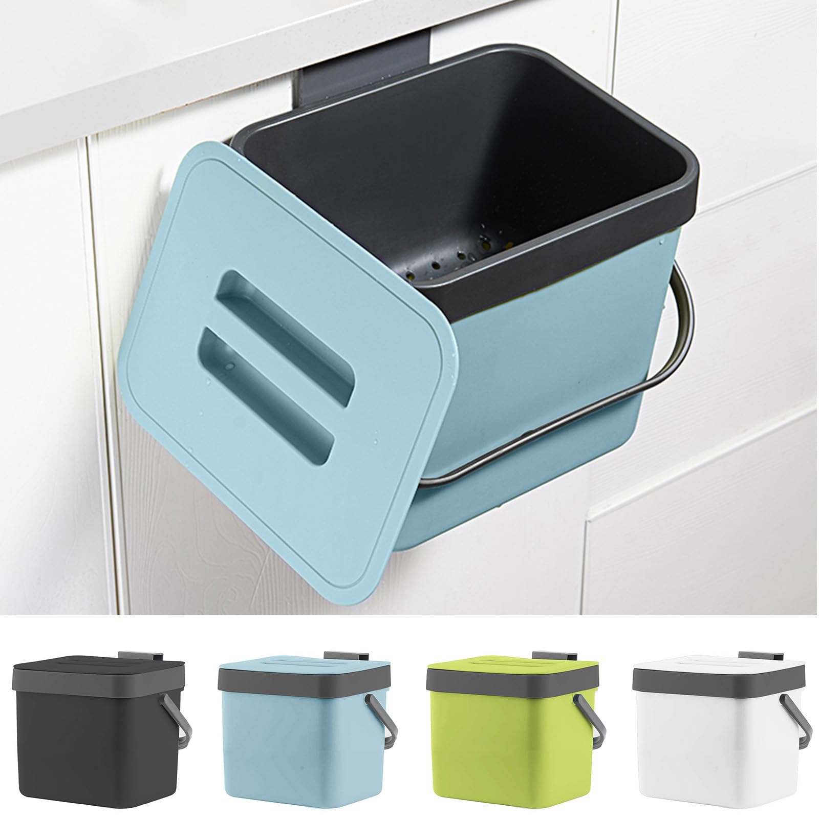 Photo 1 of Compost Bin Kitchen, LALASTAR 7L Wall-Mounted Under Sink Small Garbage Can for Kitchen, Odor-Free Food Waste Basket Bin, 1.8 Gallons, Blue