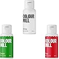 Colour Mill Oil-Based Food Coloring, 20 Milliliter Christmas Set Each of 3 Colors: Red, Green & White,Red, Green & White Christmas Set