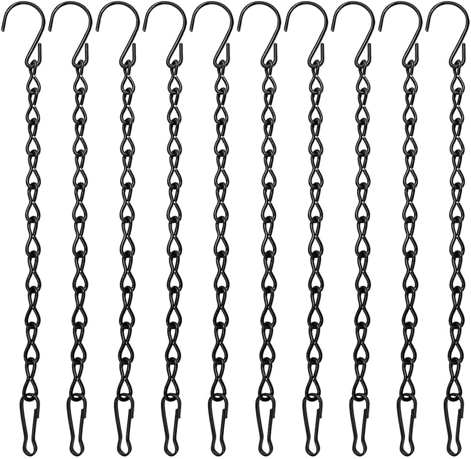 Outdoor Hanging Brackets - Deweey Hanging Chain, 10 Pack 9.84 Inch Black Hanging Chains with Hooks for Bird Feeders, Planters, Baskets, Billboards, Lanterns, Wind Chimes and Ornaments Outdoor/Indoor