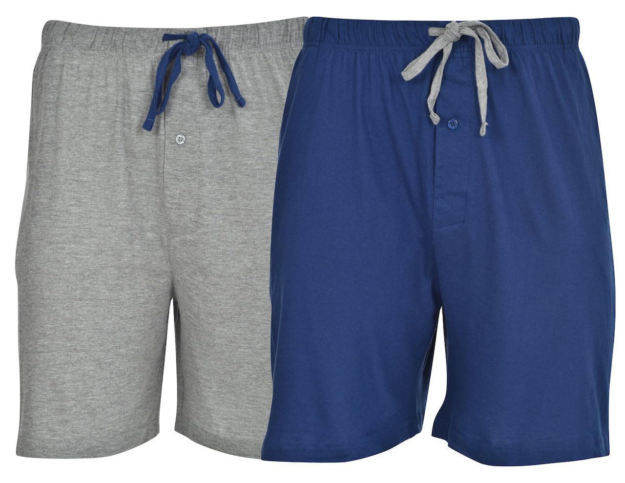 Hanes Pantalones cortos de pijama para hombre, paquete de 2 prendas de estar por casa de algodón, entrepierna de 7,5, cordón y bolsillos, azul profundo/gris jaspeado, XXL