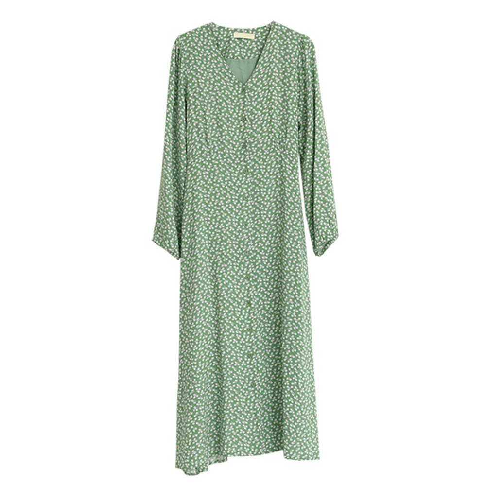 Buy Floral Button Long Dress (Green) at Amazon.in
