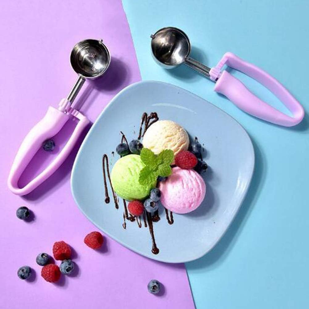 304 Stainless Steel Ice Cream Scoop With Trigger MKLZ,High And Low Temperature Resistance Thick Handle Ball Spade,Kitchen Aid Tool,Be Applicable for Cookie,Cupcake,Meatball,Melon Baller,2pcs