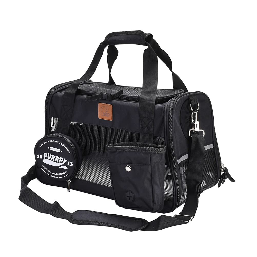 XhuangTech Cat Carrier Bag, Portable Foldable Top Opening Pet Carrier Travel Bag for Cats and Small Dogs up to 15lbs, Breathable Airline Approved Dog Transport Carrier (Black)