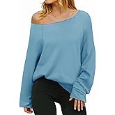 Fisoew Womens Off The Shoulder Tops Sweatshirts Lightweight Oversized Pullovers Long Sleeve Y2k Loose Fit Tunic Tops