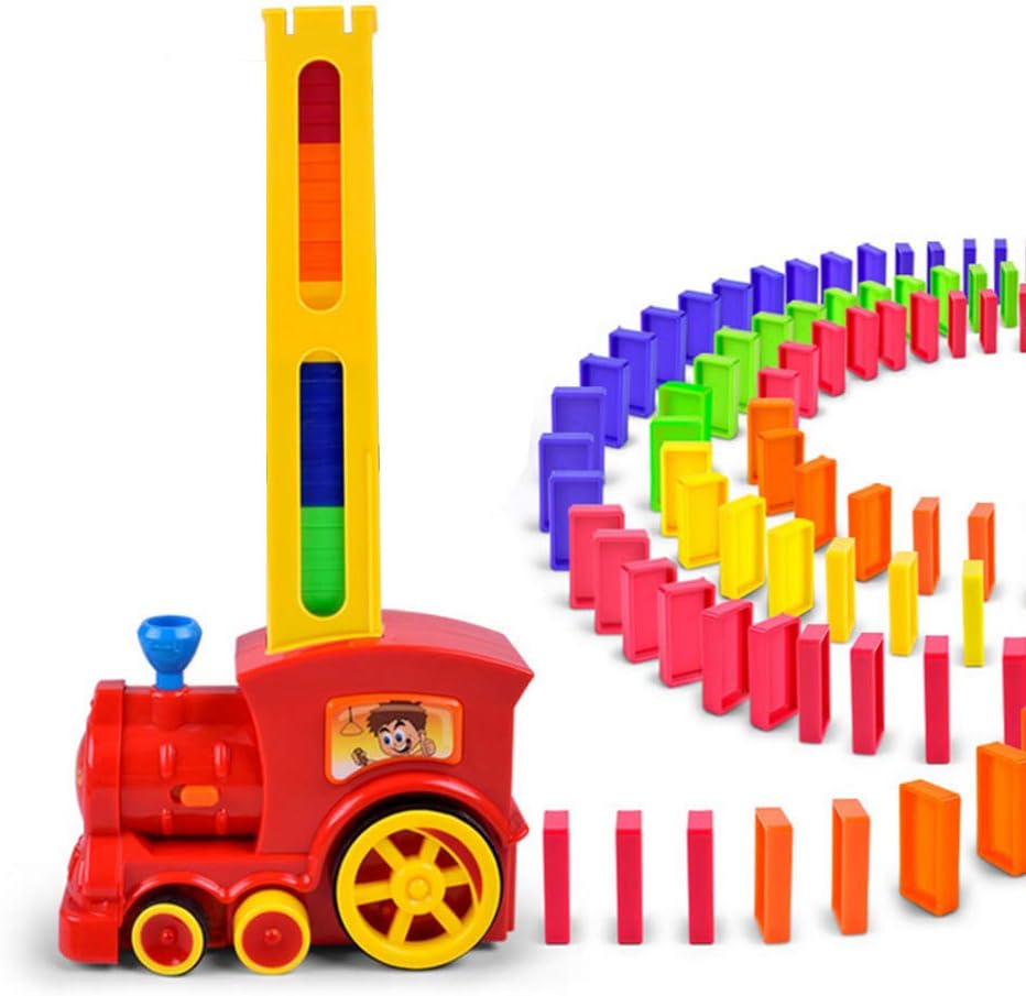 Nuxn Domino Train Toy Set Electric Train Sets with Light and Sound for Kids Colorful Plastic Domino Blocks Set Kids Domino Rally Building Kits Domino Racing Toy Game