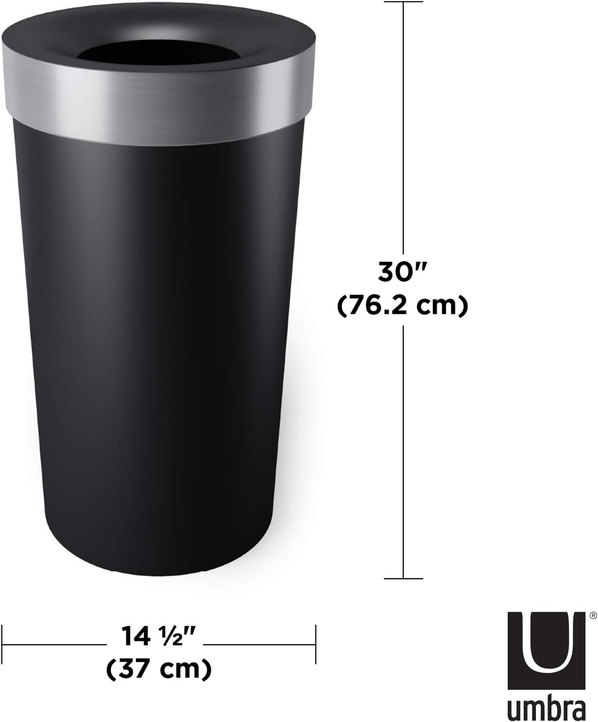 Umbra Vento Open Top 16.5-Gallon Kitchen Trash Large, Garbage Can for Indoor, Outdoor or Commercial Use, Black/Nickel: Home & Kitchen