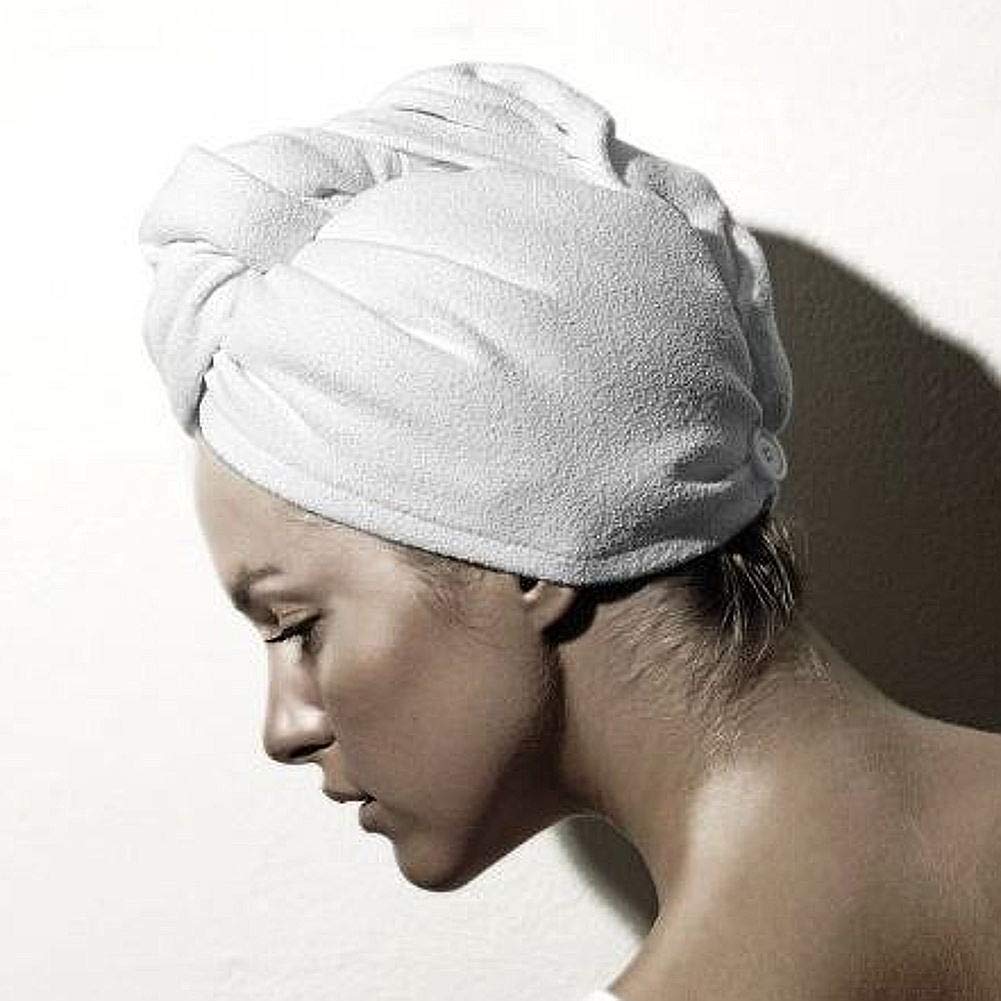 Macosa SP1057-24 Hair Turban Microfibre Grey with Button Closure, Quick Gentle Drying Hair Drying Towel Head Towel Turban Hair Towel