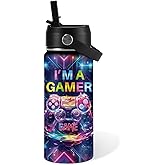 Game Gifts for Boy Girls - 16oz Kids Water Bottle with Straw, I'm A Gamer Stainless Steel Water Bottles Insulated, BPA-free, Leak-proof, Gamer Tumbler for School, Travel - Game Lovers Gift Cup(1pc)