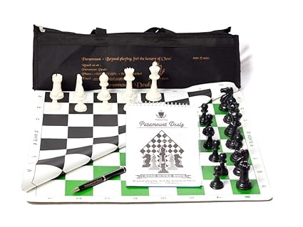 Paramount Dealz 20x 20 Professional Vinyl Chess Set with 2 Extra Queens/Chess Bag (Green and Black)