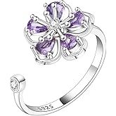 PANPOKI 925 Sterling Silver Ring for Women Open Adjustable Ring Personality Stacking Ring Gift Simple Butterfly Flower Ring S925 Sterling Silver Heart Rings Love Birthday Jewelry Gift (Rotatable flower)