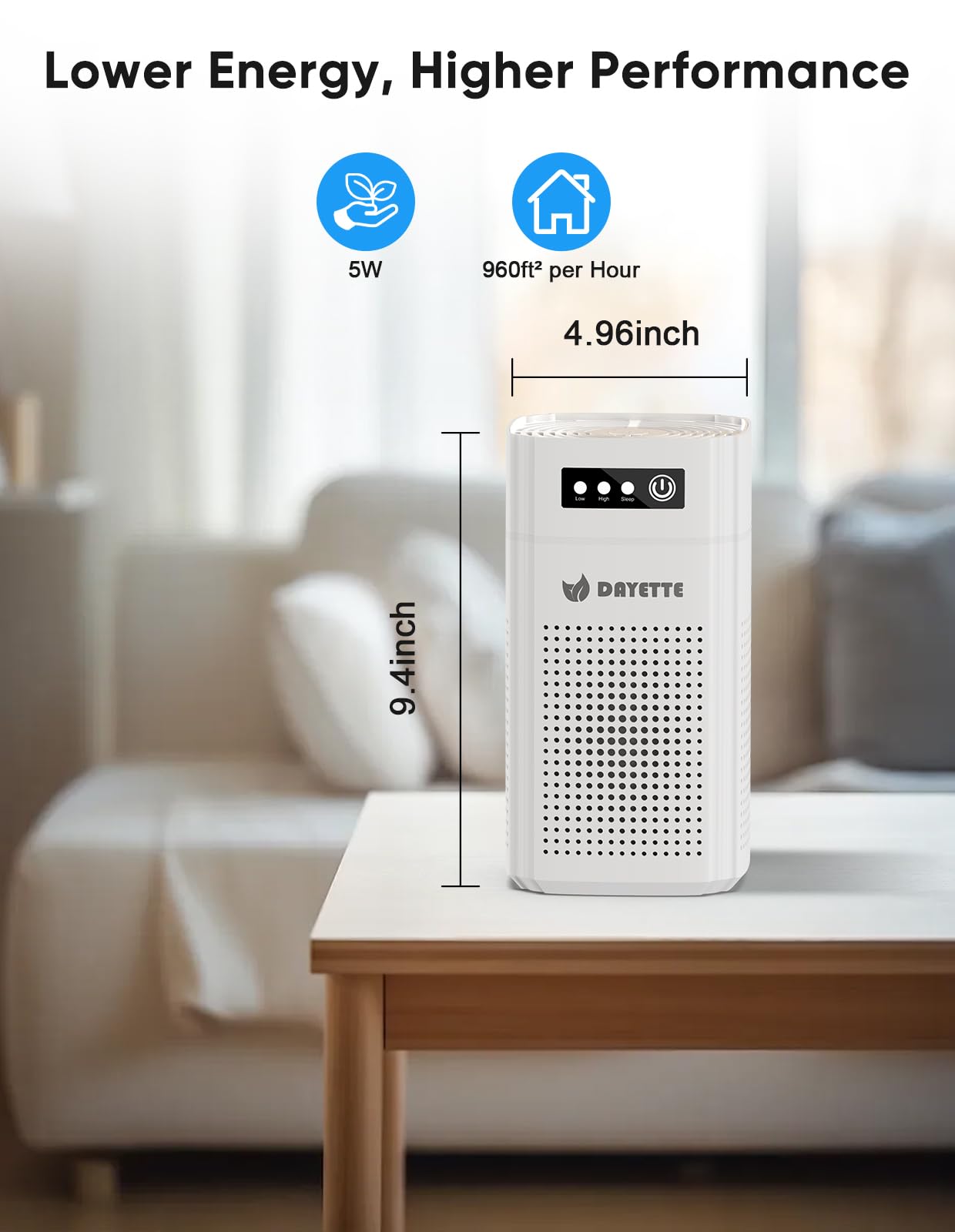 Air Purifiers for Bedroom, DAYETTE H13 True HEPA Air Filter Purifier for Small Room Up to 960 Ft², Qiuet Sleep Mode with Aroma Pad, Small Portable Air Purifier with USB Cable