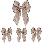 CHMOART 4 Pieces Christmas Wreath Bow 7.0 x 10.2 Inches Christmas Bows Champagne Farmhouse Bow New Year Craft Bow Xmas Tree Topper Ornament Bow for Home Front Door Decorations