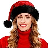 Zhzrche Red Black Santa Hat for Adults, Plush Santa Hats Velvet Christmas Hat for Home Decoration Party Supplies