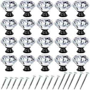 NORTHERN BROTHERS Dresser Drawer Cabinet Knobs 30mm Diamond Shaped Crystal Glass Knobs Pulls for Kitchen Wardrobe Cupboard (20 Pack, Black)