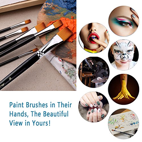 Flat Tipped Brushes for Acrylic Oil Watercolor by Amagic 9 Pcs Artist Face and Body Professional Painting Kits with Synthetic Nylon Tips