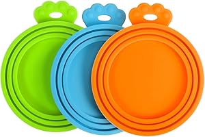 PetBonus 3 Pack Silicone Pet Can Cover Lids, Universal Size for Dog Cat Food, 1 fit 3 Standard Size Can Tops, BPA Free Dishwasher Safe (Blue, Green, Orange)