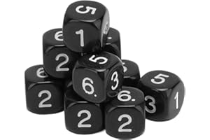 20Pcs Black Polyhedral Dice Set for Board Games and Teaching, 16mm, Round Corner, 6-Sided Number Dice