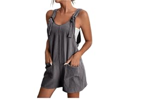 BOXIACEY Summer Overalls for Women 2024 Sleeveless Adjustable Knot Straps Shorts Overall Beach Romper with Pockets