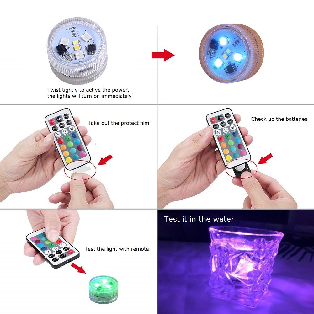 KUCAM Submersible Vase Lights, Waterproof LED Tea Lights Candle with Remote Battery Operated,RGB Color Changing for Home Party Wedding Table Centerpieces,10 Pack