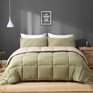 APSMILE Moss Green/Light Brown Reversible Down Alternative Comforter Set Full/Queen - 3 Pieces All-Season Ultra-Soft Cloud Breathable Recycled Microfiber Comforter Duvet with Shams