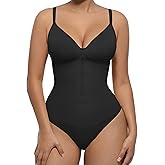 FeelinGirl Shapewear Bodysuit Tummy Control for Women Zip-Up Shapewear Thong Waist V Neck Body Shaper Going Out