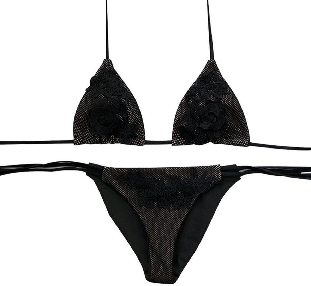 Piebo Women Lace Bandage Push-up Padded Bikini Set Swimwear Bra Swimsuit Beachwear