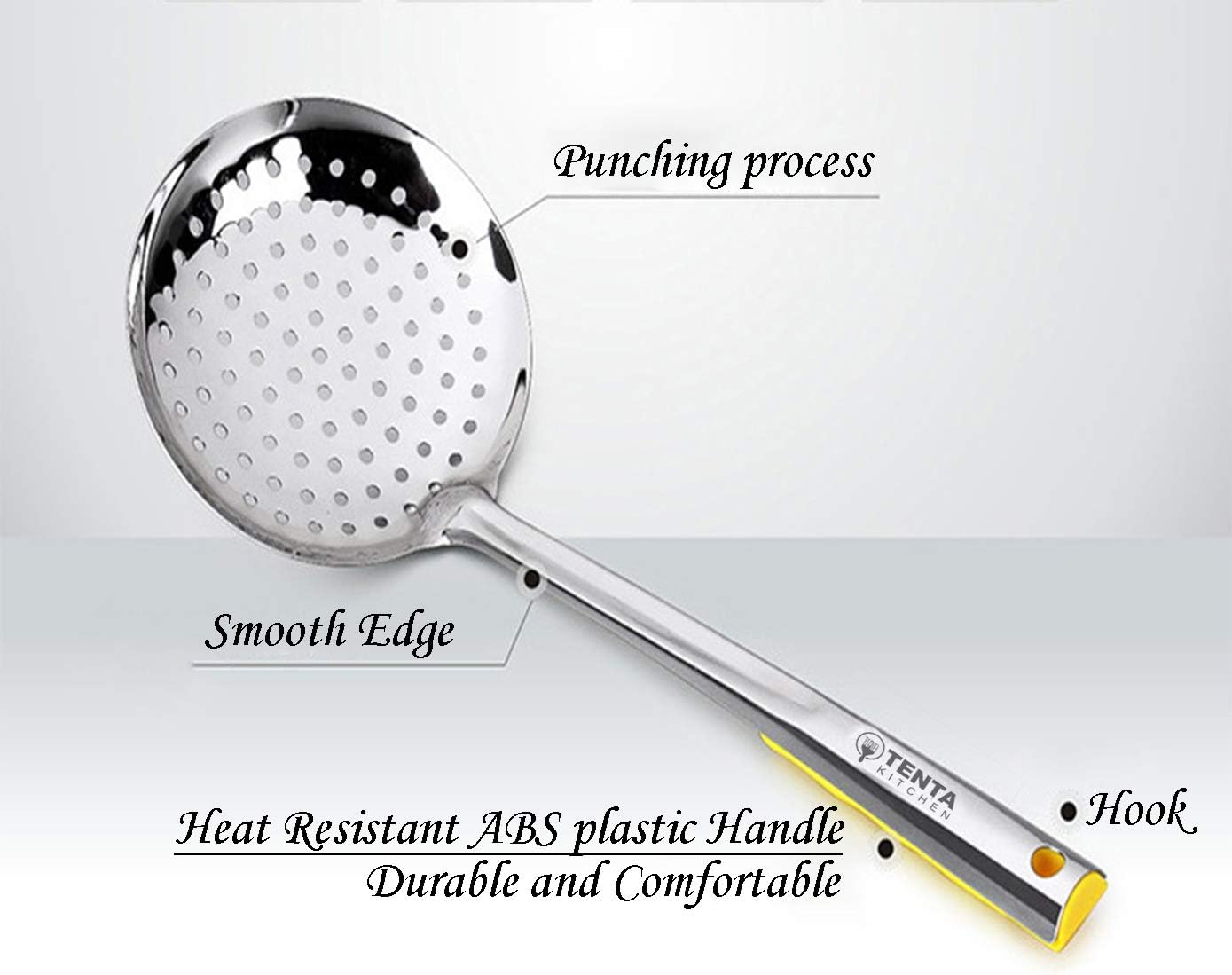 TENTA KITCHEN Dia 16CM One-Piece Stainless Steel Skimmer/Slotted Spoon/Strainer Ladle With ABS Plastic Heat Resistant Handle - Image 4