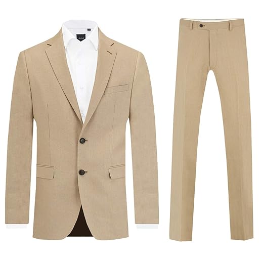 Dobell Herren Leinen Anzug zweiteilig Sandfarben Regular Fit